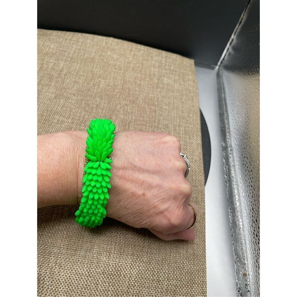 Neon Green Beaded Spike Style Bracelet on Mesh Slide in Lock Clasp